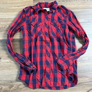 Denim Supply Ralph Lauren Pearl‎ Snap Long Sleeve Plaid Western Shirt Red Small